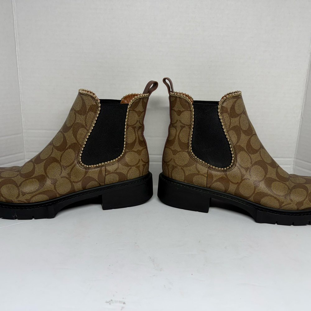Coach Levy Chelsea Boots Signature Canvas Khaki Black Lug Sole CC781 Sz 8B - Picture 2 of 6